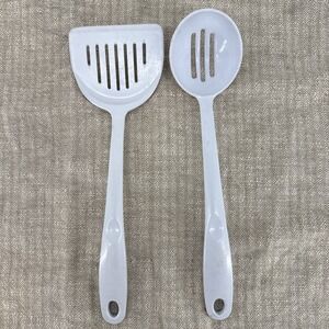 Melamine Ware 13" White Vintage Wide Slotted‎ Spatula & Slotted Spoon 50's 60's